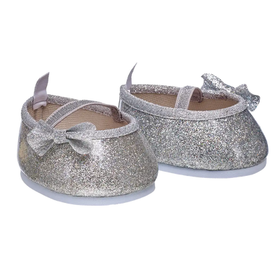 Silberne Ballerinas mit Schleife